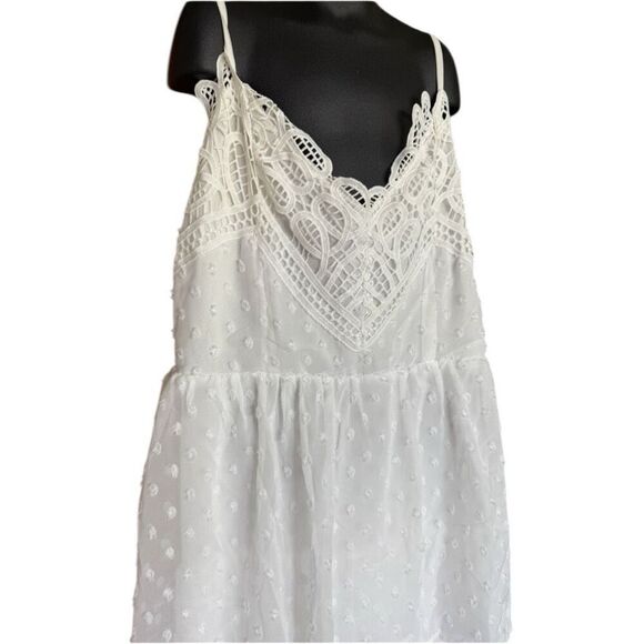 Womens Polagram White Sleeveless Semi-Sheer Polka Dot Layered Maxi Dress - Sz M - Picture 2 of 2